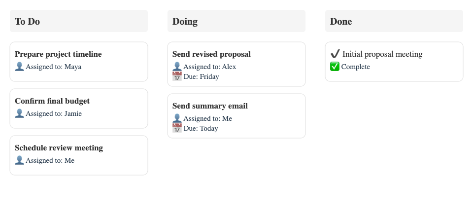 Sample Asana Project Management Board