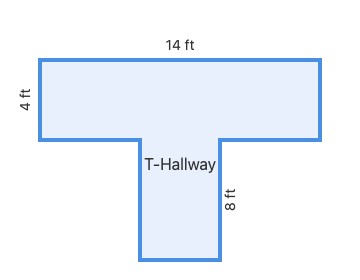 12ft long and 10ft wide L-Shaped Kitchen diagram with 5ft wide by 6ft tall section missing
