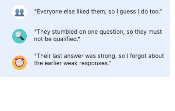 Infographic of pitfalls with examples of Groupthink Overvaluing a Single Data Point, and Recency Bias
