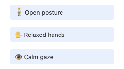 open posture, relaxed hands, calm gaze